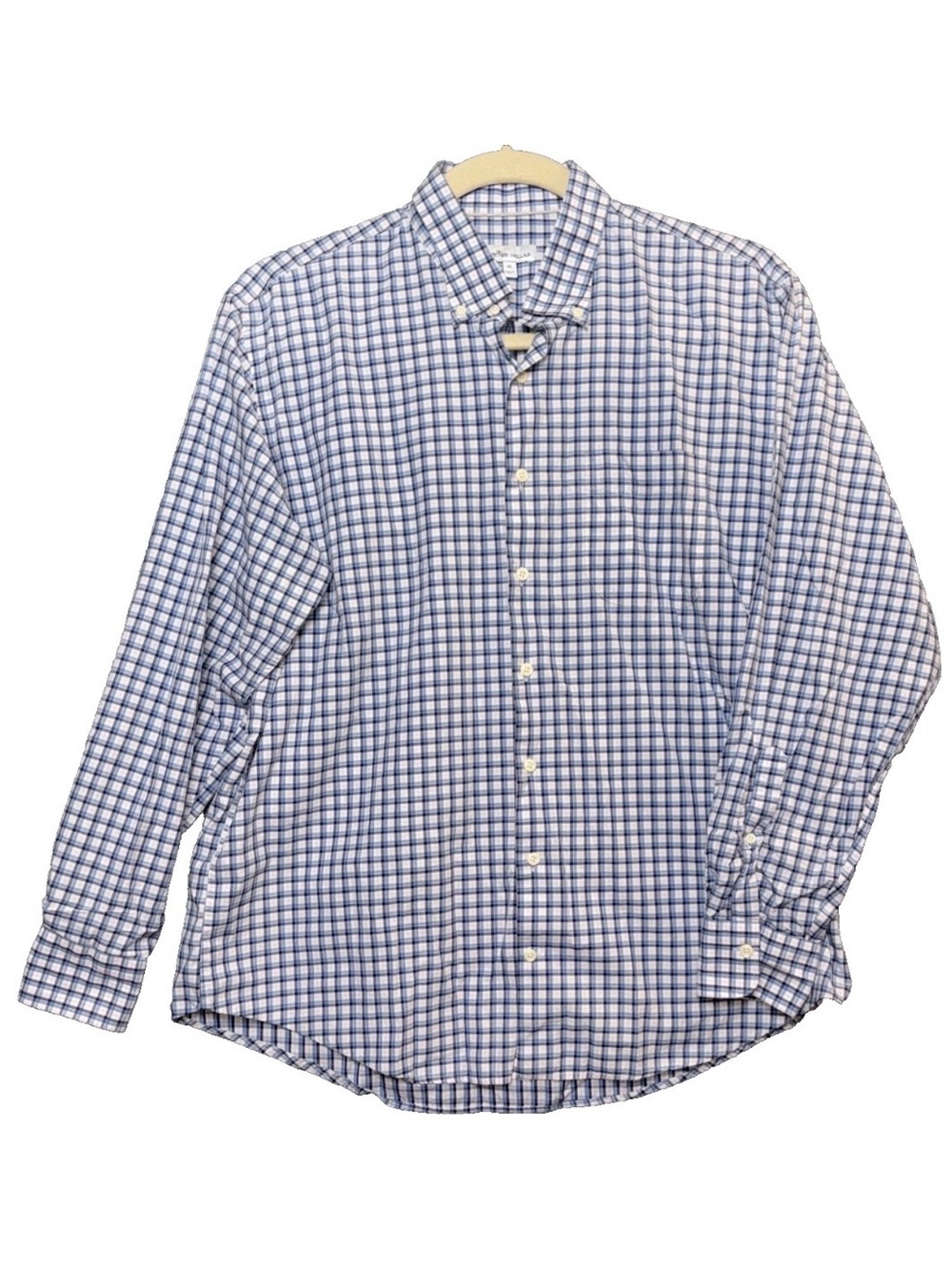 Peter Millar Crown Men XL Blue White Check Preppy Button Down Shirt 100% Cotton